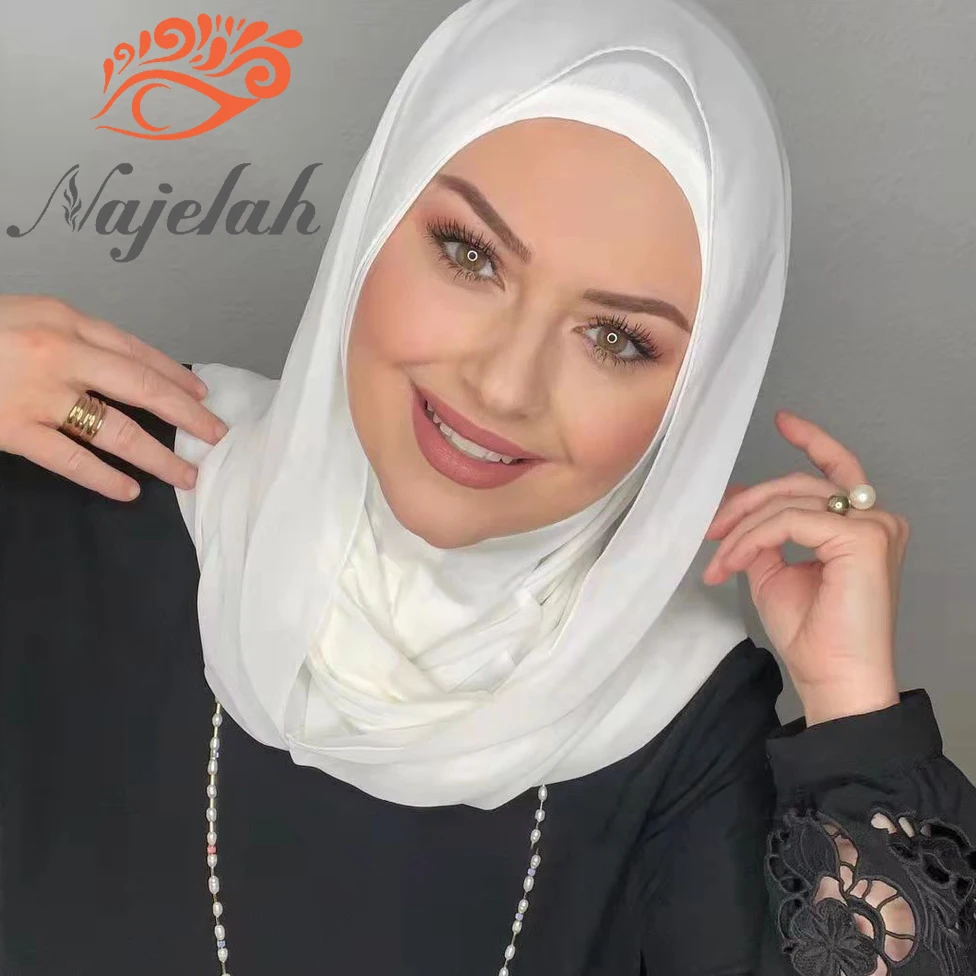 Islamski biały szyfonowy hidżab Abaya Hijabs dla kobiety Abayas szal z dzianiny sukienka muzułmańska kobiety Turban Turban natychmiastowy chusta na