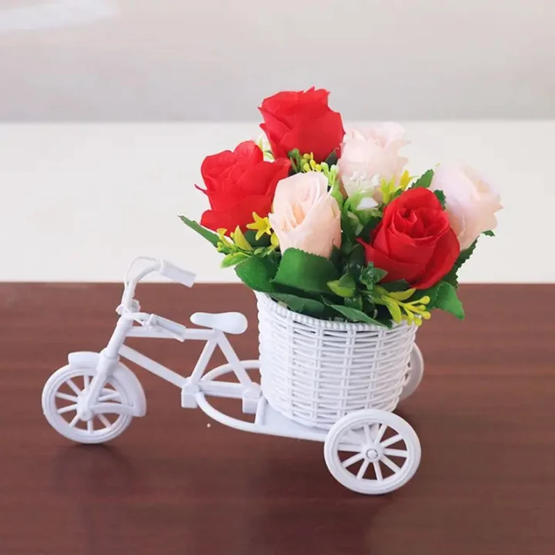 محاكاة زهرة الزينة الروطان سلة للزهور دراجة ثلاثية العجلات دراجة نموذج حديقة المنزل حفل زفاف الديكور رومانسية ولطيفة