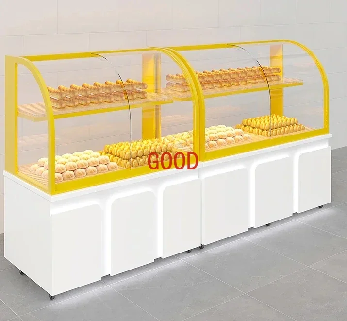 Bread Display Cabinets Semi-Curved Cake Shop Baking Wall-Side Island Baking Commercial Glass Cabinet Shelf