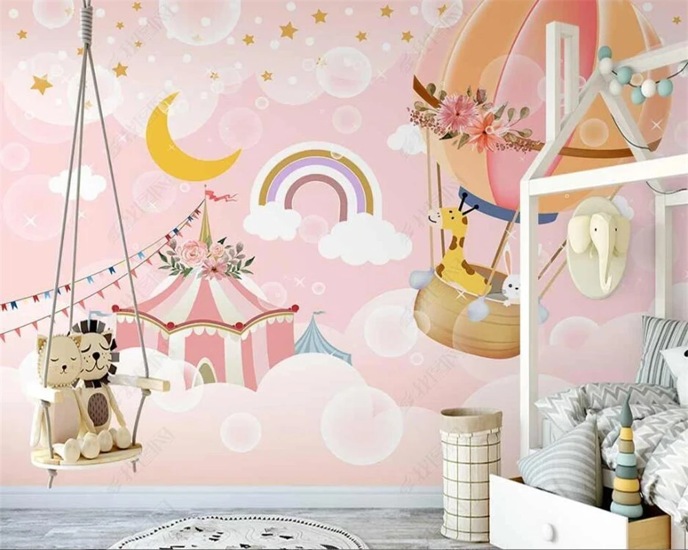 beibehang Customized modern nordic fantasy starry sky hot air balloon children princess room background wallpaper papier peint