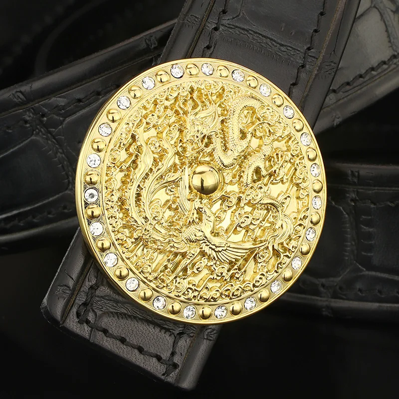 Diamond inlaid dragon buckle men designer belts high quality full grain leather young men 3.8cm wide famous brand ceinture homme