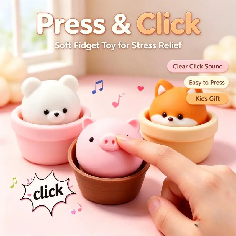 3D Printing Piggy Keychain Cartoon Creative Bear Fog Decompression Button Clicker Toy Cute Decoration Ornament