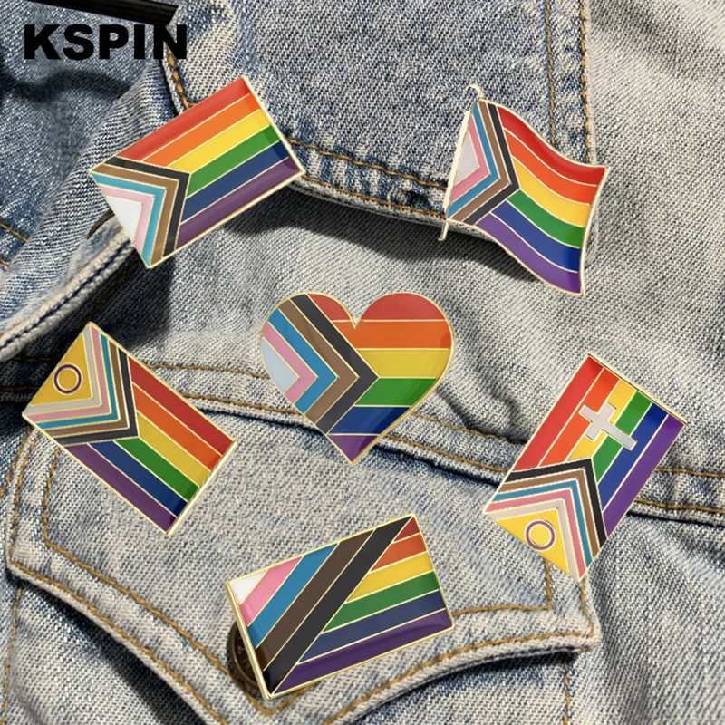 Progress Pride Badge Symbol Pin Metal Badges Decorative Brooch Pins for Clothes Brooch Jewelry XY0773