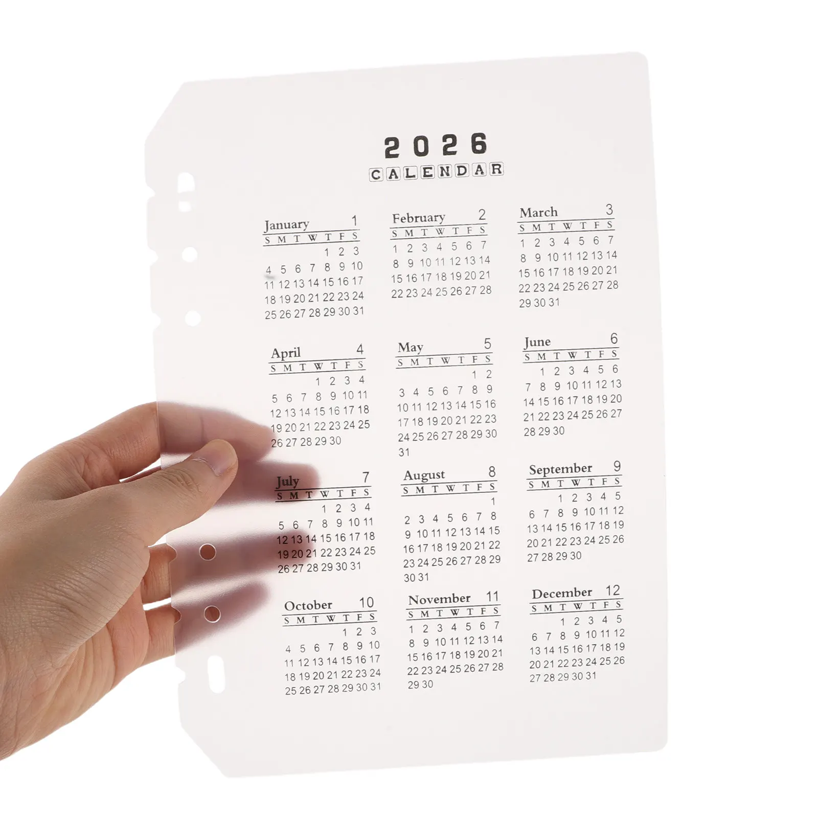 

4Pcs 2026 Frosted Calendar Dividers Plastic Transparent Matte Finish Adjustable Refillable Binder Inserts for Planners Notebooks