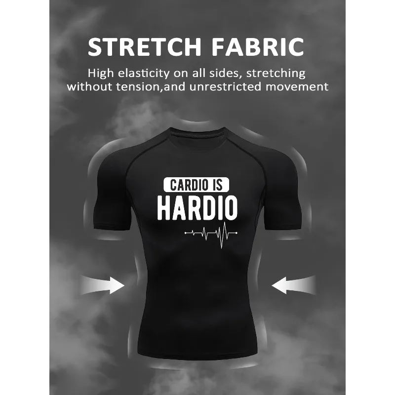 

Men's Athletic Muscle Fit T-shirt Men Compression T-shirt with Letter Print Breathable and High Elastic for Running and Cycling