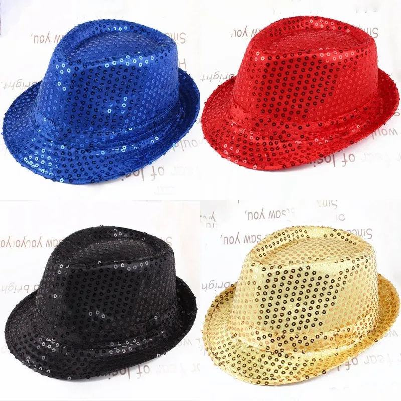 Women Men Dance Show Party Hip Hop Jazz Hat Glitter Sequins Cowboy Caps Role Play Prop Performance Costume Shiny Beading Hats