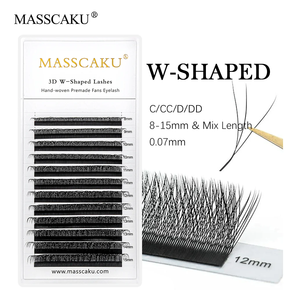 MASSCAKU W shaped natural soft eyelashes extension faux mink 3D premade fans new false super comfortable eyelash extensions