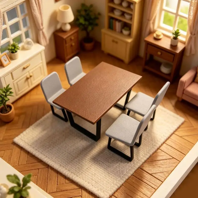 Dining Table 1/12 Dollhouse Miniature Chair Set Furniture Model Home Scene Decor Pretend Play Toy Gift