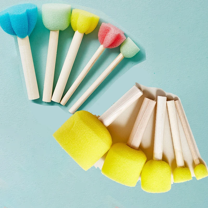 10 Pcs Set Wooden Handle Mushroom Head Sponge Brush Children DIY Painting Sponge Seal Set Paint Graffiti Create Unique Art Brush