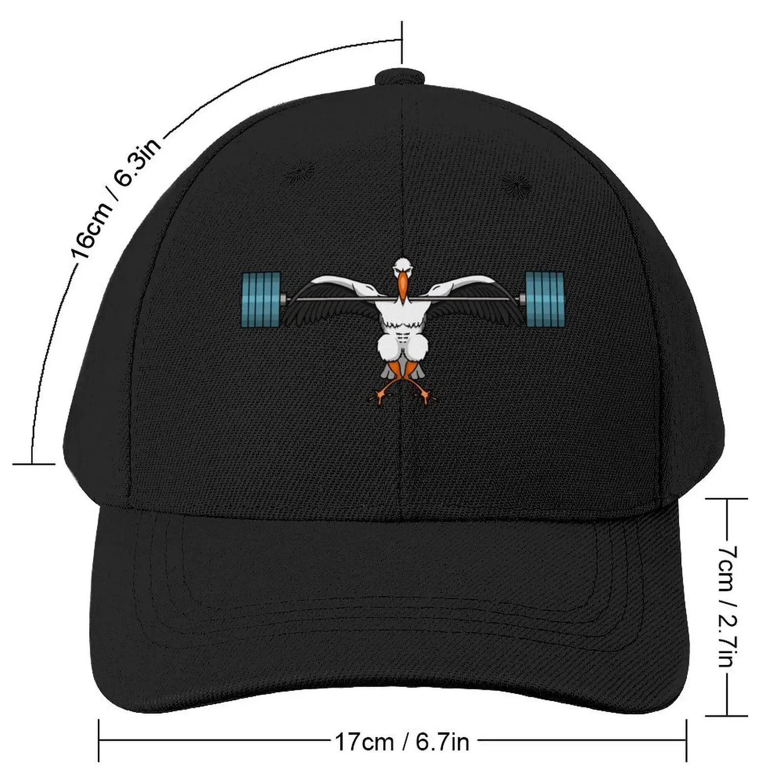 Super-strong stork doing squats. Baseball Cap Beach Bag Custom Cap Sun Cap Beach Outing Sun Hats For Women Men's