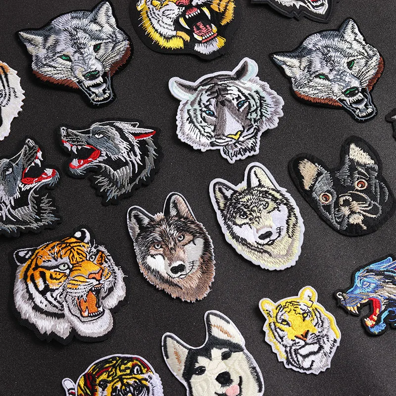 Tiger and Wolf Head Animal clothing patches T-shirt coats jeans Girls Boys Ironing on Clothes Decorative Embroidered stickers