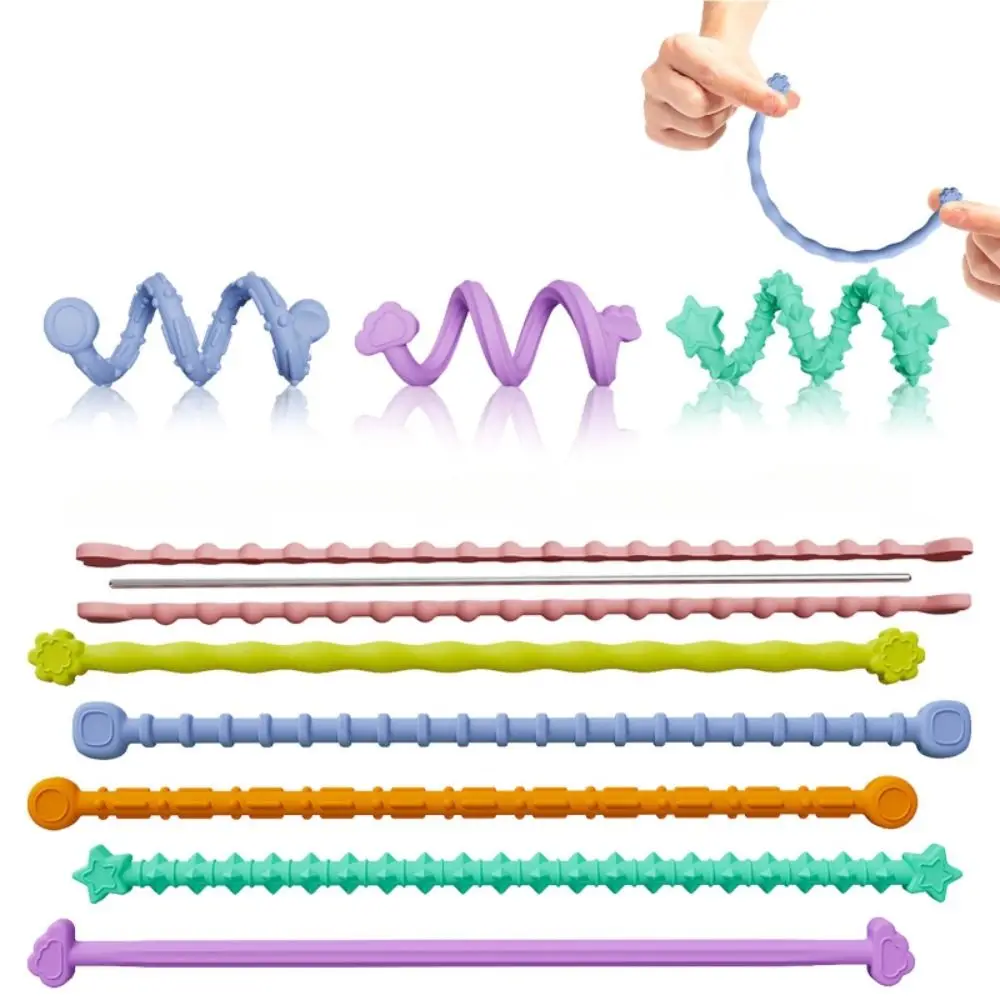 Anel sensorial de silicone para ponta do dedo, 6 peças, ajuda educacional de foco, brinquedos calmantes, alívio de pressão sem odor, bastões flexíveis para crianças