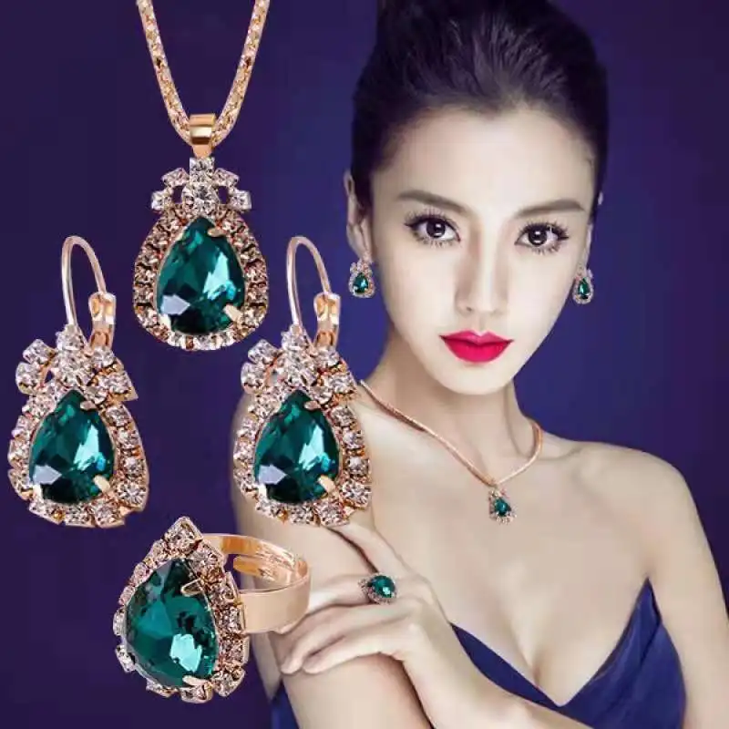 Luxury Income Jewelry Set for Women Pendants Earrings Ring Necklace Sets Fashion Bridal Decoration Colorful Three Piece Gifts