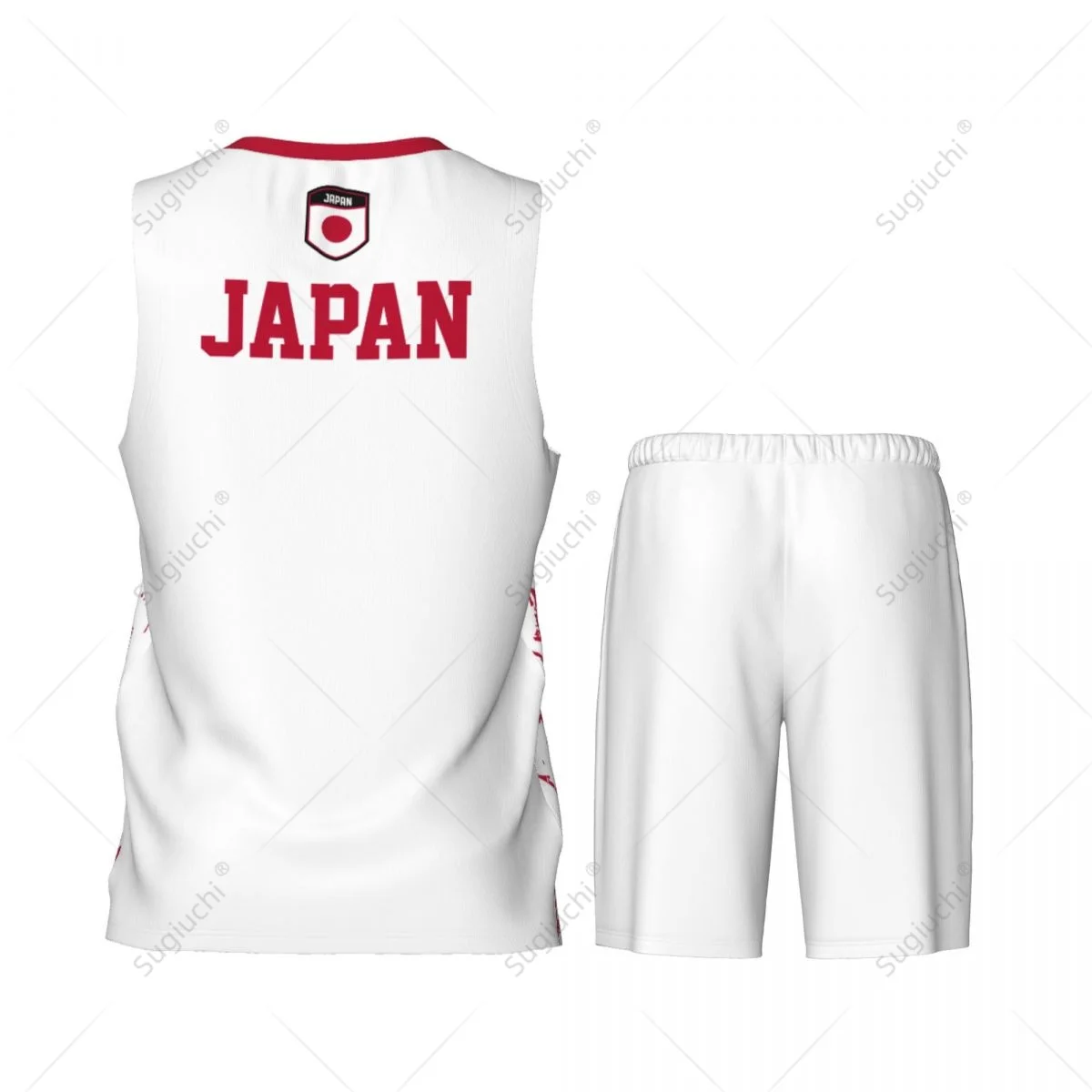 Team-Up Japan Vlag Graan Heren Basketbal Jersey Set Shirt & Broek Mouwloze Aangepaste Naam Nunber Exclusief