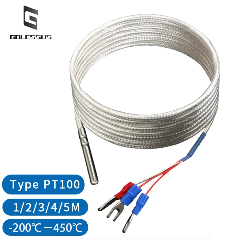 

PT100 Temperature Sensor Thermal Resistance Probe 1/2/3/4/5M Measuring Line Resistant To High Temperature And Waterproof