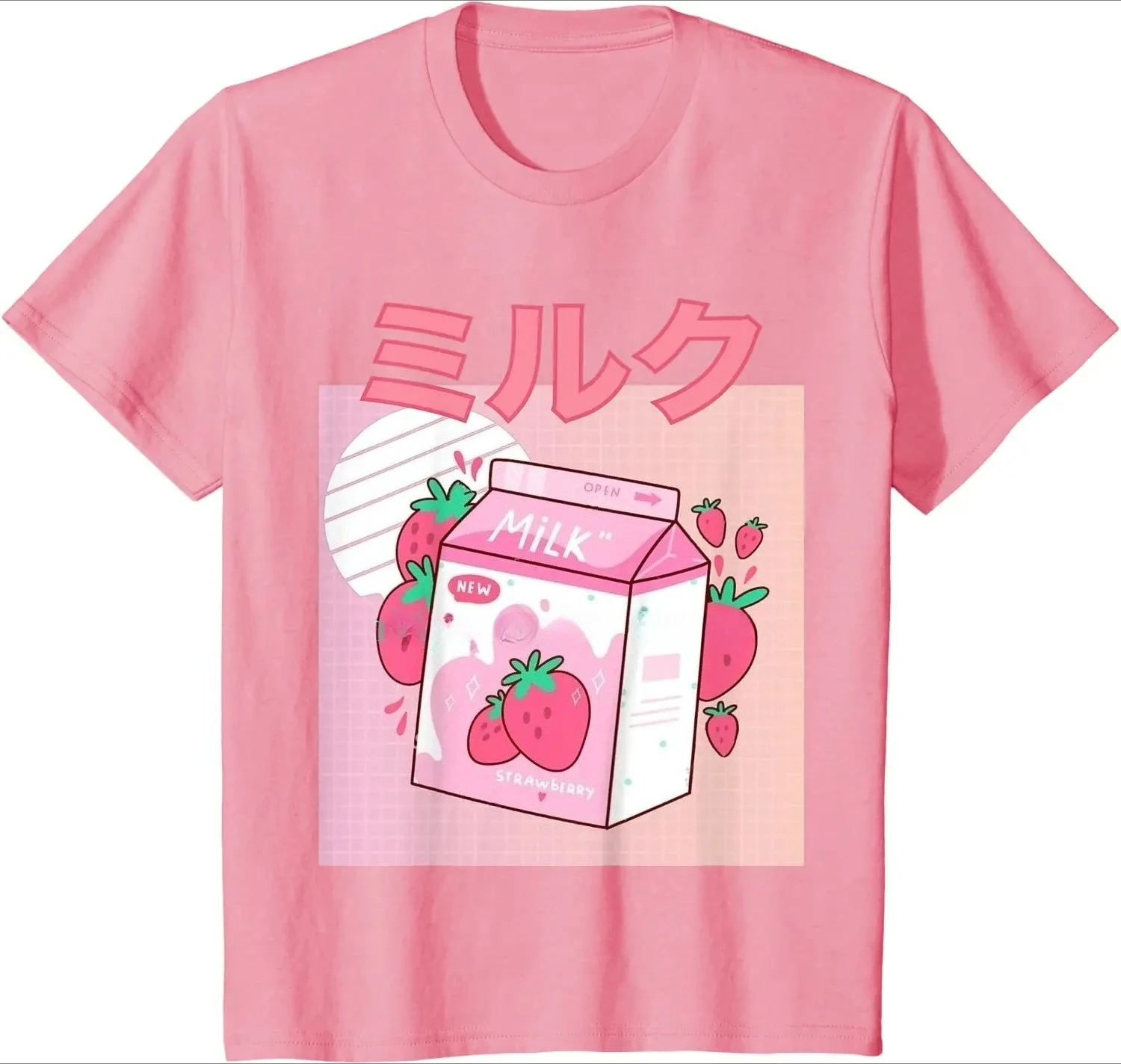 

Festival Gift Short Sleeve Strawberry Milk Shake Carton Funny Retro 90s Japanese Interesting for Boy Girl Unisex T-Shirt