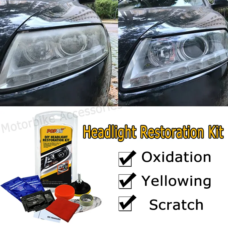 Car Headlight Restoration Kit Scratch Repair Remover Car Headlight Polishing Cleaning Paste Lens Restore Car Drill Adaptor Tools