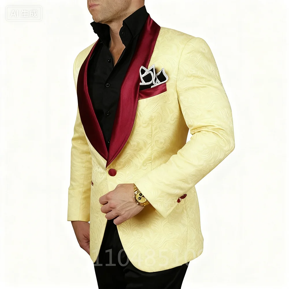 

Xale lapela um botão jaquetas roupas masculinas de alta qualidade jacquar casacos único breasted fino ajuste casual blazers jaqu