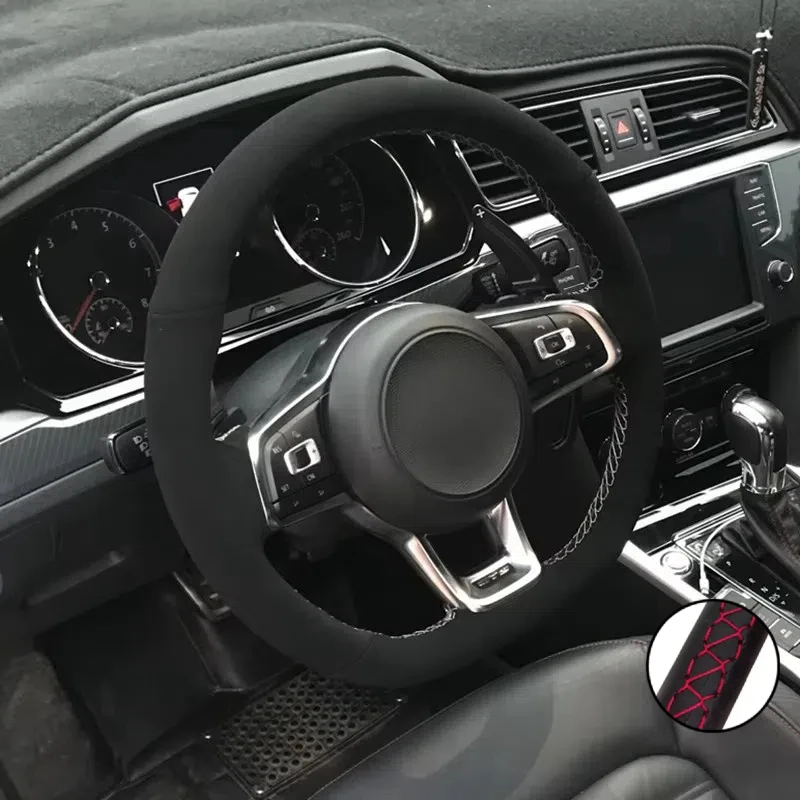 

Car Steering Wheel Cover Soft Suede Leather For Volkswagen Golf 7 GTI Golf R MK7 VW Polo GTI Scirocco 2015-2016 Car Accessory