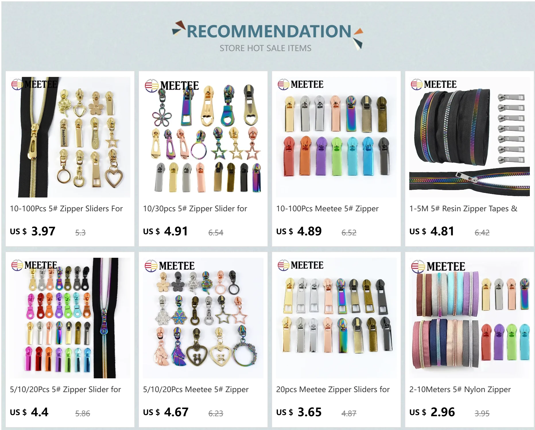 5/10/20Stück 5 # Silberne Reißverschlussköpfe für Nylon-Reißverschlussbänder, Taschen-Deko, Reißverschluss-Ziehgriffe, Reparatur-Sets, DIY-Bekleidungs-Nähzubehör – Detail 1