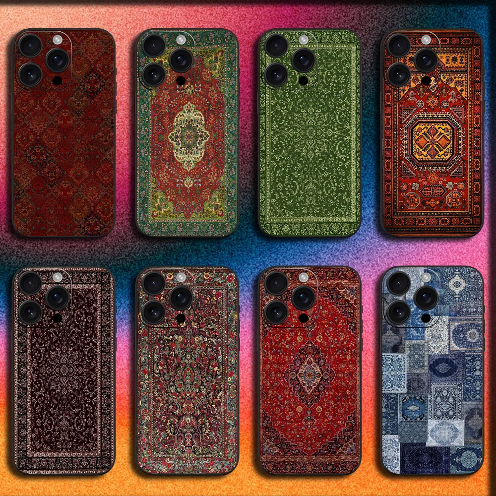 

Persian Carpet Floral Pattern Phone Case For iPhone 16,15,14,13,12,11,Pro,XS,Max,XR,Plus,SE,Mini Soft Black Cover