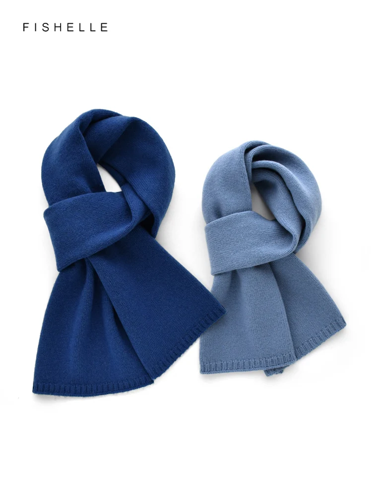 Morandi Blue Wool Scarf Women\'s Winter Warm Simple Pure Color Knitted Wool Scarves Luxury Kids Adults Gifts