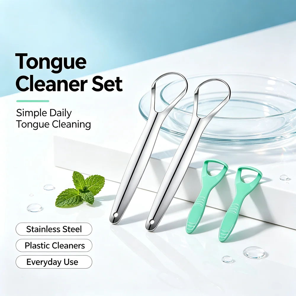 Stainless Steel Tongue Scraper, Tongue Cleaning Tool, Smooth Edge, Ergonomic Handle, Reusable Oral Care Tool for Home Daily Use