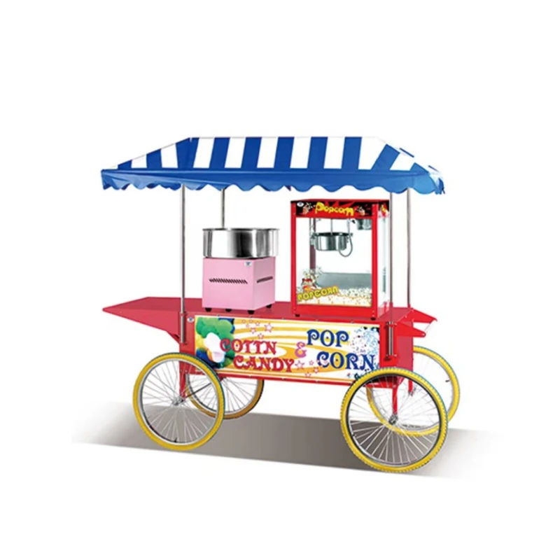 Multifunctional Mobile Popcorn Cart Commercially Candy Cotton Machine