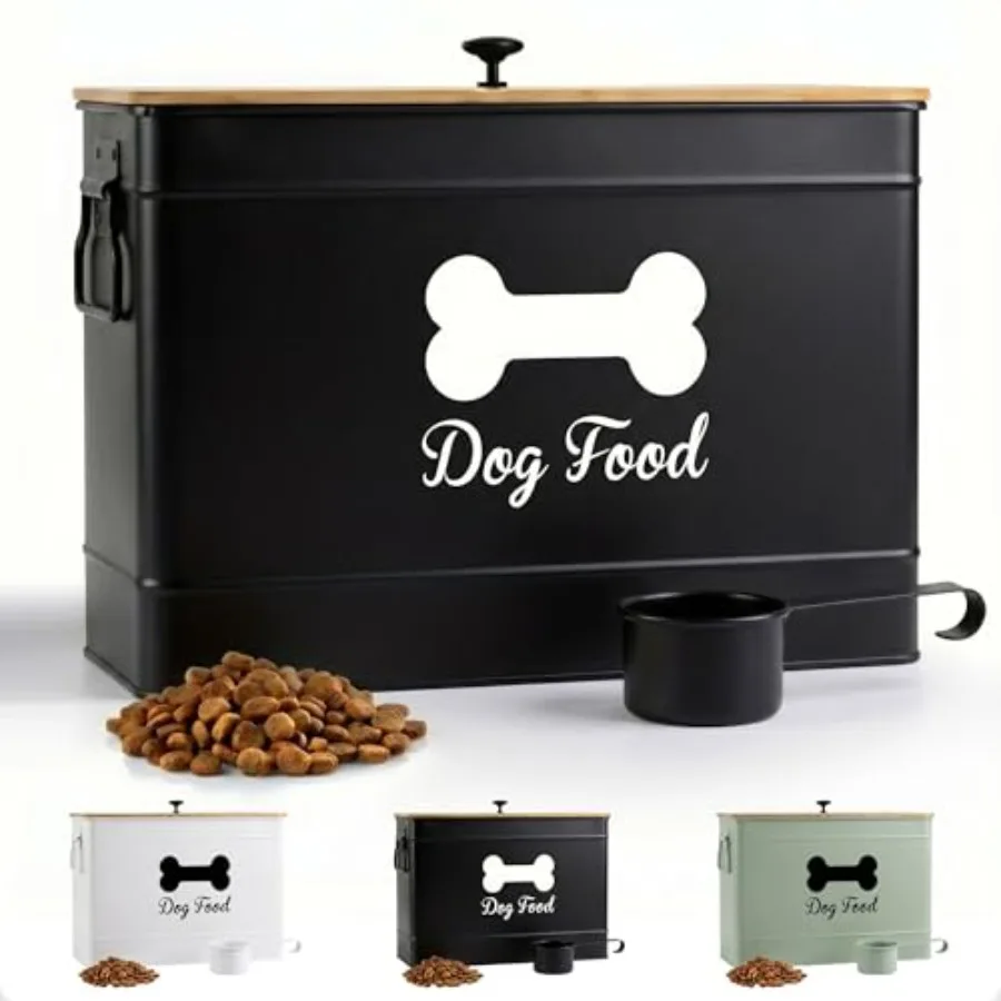 

Dog Food Container Airtight 15 lb 50 Cup Capacity with Metal Scoop - Cute Airtight Dog Food Storage Container with Bamboo Lid -