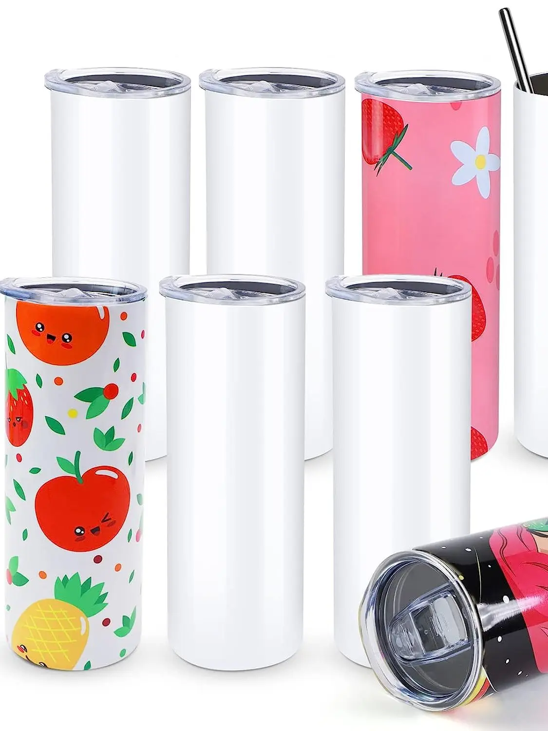 HTVRONT Lot de 8 gobelets vierges à sublimation de 20 OZ, slim et droit en vrac, gobelet à sublimation isolé en acier inoxydable