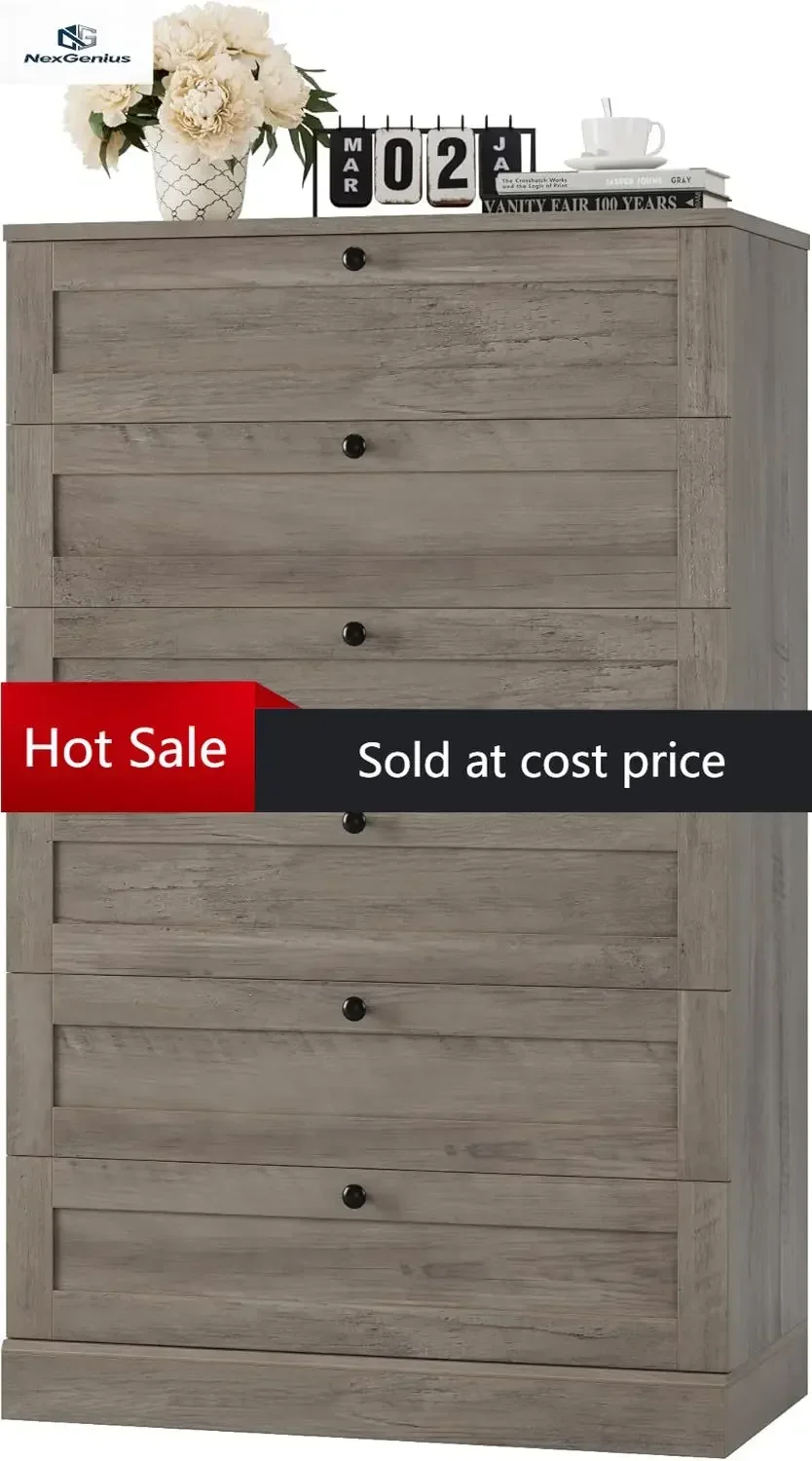 Vertical 52 Inch Tall 6 Drawer Wood Chest 29 Inch Wide Storage Cabinet For Bedroom Living Room Entryway Hallway