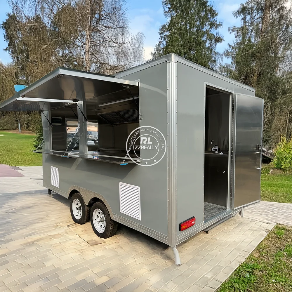 مقطورة ترانس الشوارع 2025، مقطورات الوجبات السريعة المتنقلة المربعة، شاحنة طعام متنقلة مجهزة بمعايير أمريكية للبيع في الولايات المتحدة الأمريكية