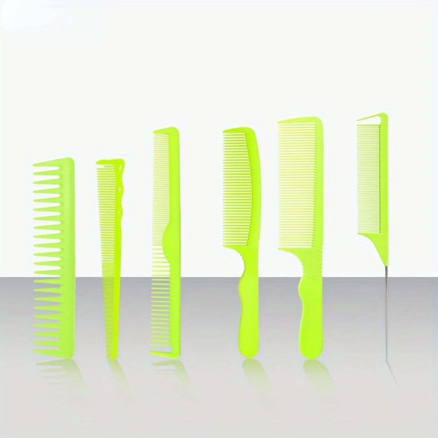 LEE  Hair Styling Combs Set, 6-Piece Fluorescent Green Premium Nylon Bristle Combs for All Hair Types, Fine-tooth Design with Du