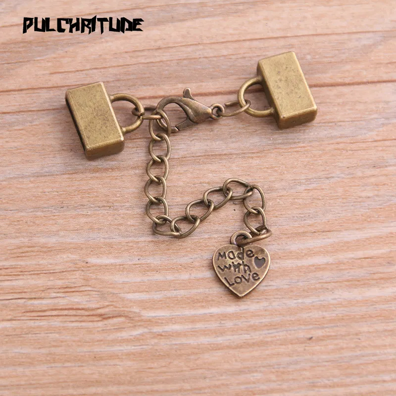 4pair Two Color Blank Cabochon Lobster Clasp + Extension Chain Setting Diy Bracelet Making Supplies For 10mm Leather