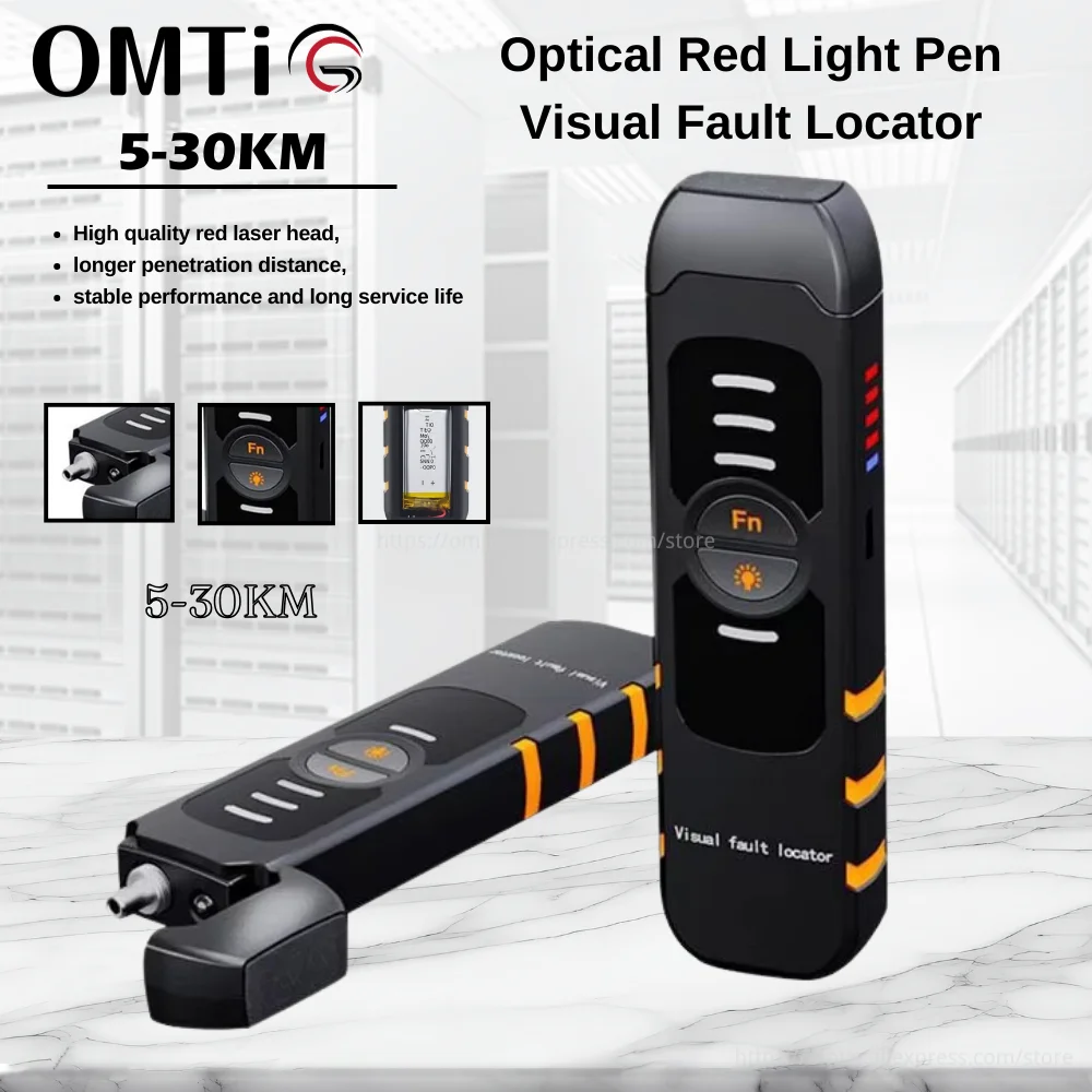 

Fiber Optic Tester Tool VFL 30KM 10MW 30MW FTTH Laser Optical Red Light Pen Visual Fault Locator USB Charge LED Lighting