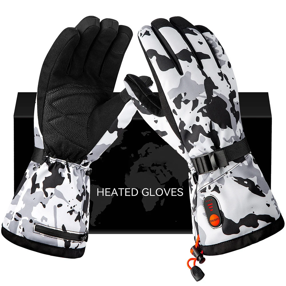 7.4V Heated Camo Gloves, Electric Rechargeable Waterproof Hunting Skiing Gloves, 3-Level Heat Winter Outdoor Thermal Gloves
