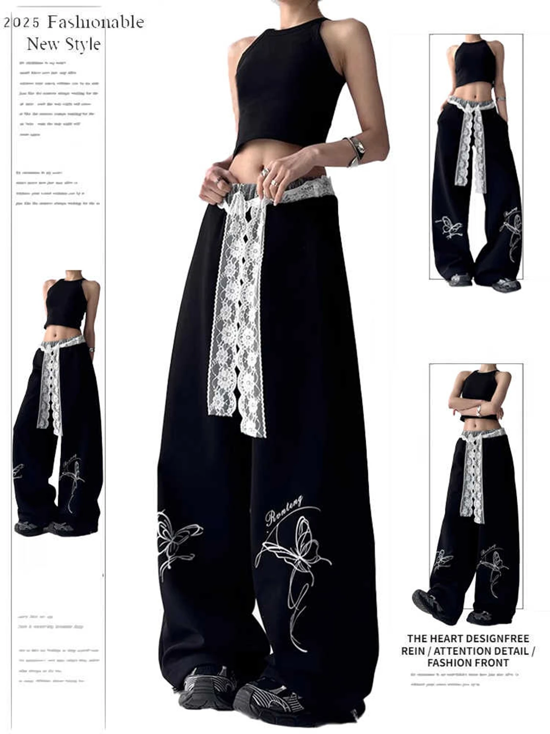 

Женские черные готические джинсы большого размера Y2k в стиле Харадзюку, винтажные мешковатые джинсовые брюки, японский стиль 2000-х годов, джинсы-бойфренды, летние брюки