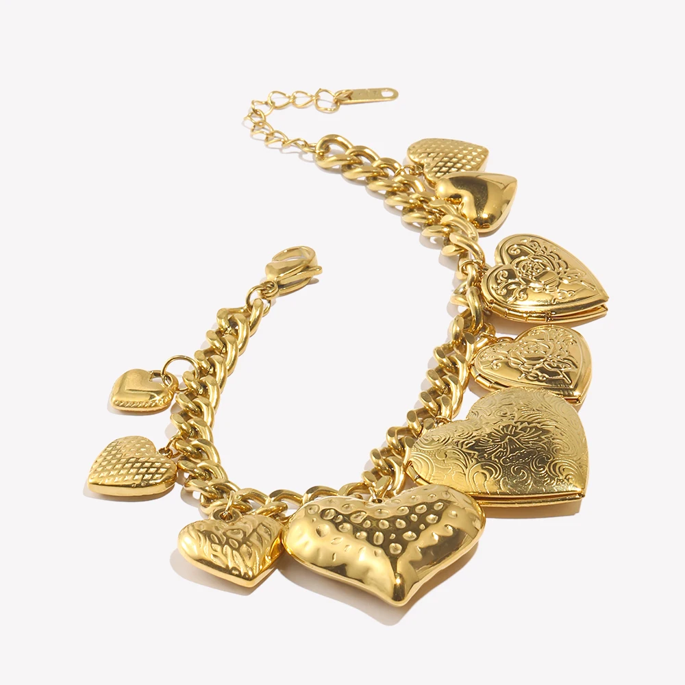 E.B.belle Multi Size Photo Box Heart Pendant Bracelet Chain For Women Girl 316L Stainless Steel PVD Plated Fashion Women Jewelry