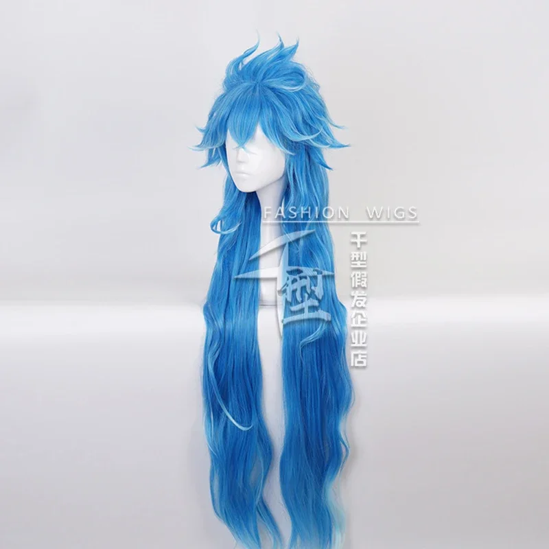 Twisted Wonderland Idia Sudário Cosplay para Mulheres, Peruca Longa Azul Encaracolada, Boné de Peruca Grátis, Cabelo Sintético, Halloween Party Prop, Meninas