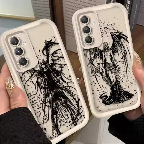 Phone Case for Samsung Galaxy A55 A35 A25 A15 A05 A05S 5G A24 A13 A23 A12 A22 A32 A52 A52S A71 A72 A51 Retro Punk Black Angel