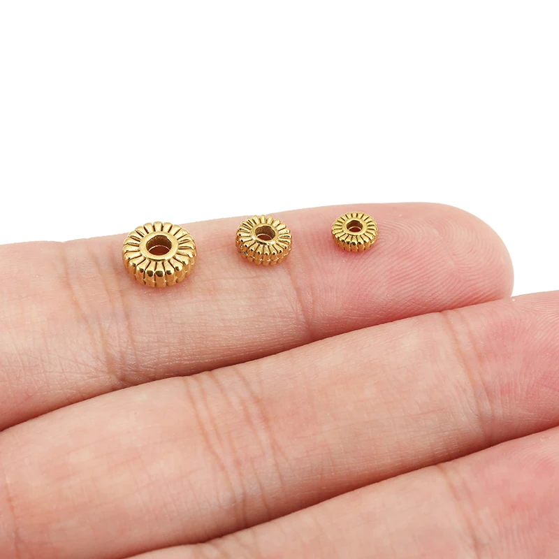 10pcs PVD Stainless Steel Gold Plated Round Wheel Gear Spacer Beads Daisy Flower Loose Bead for DIY Bracelets Making Accessories view 6