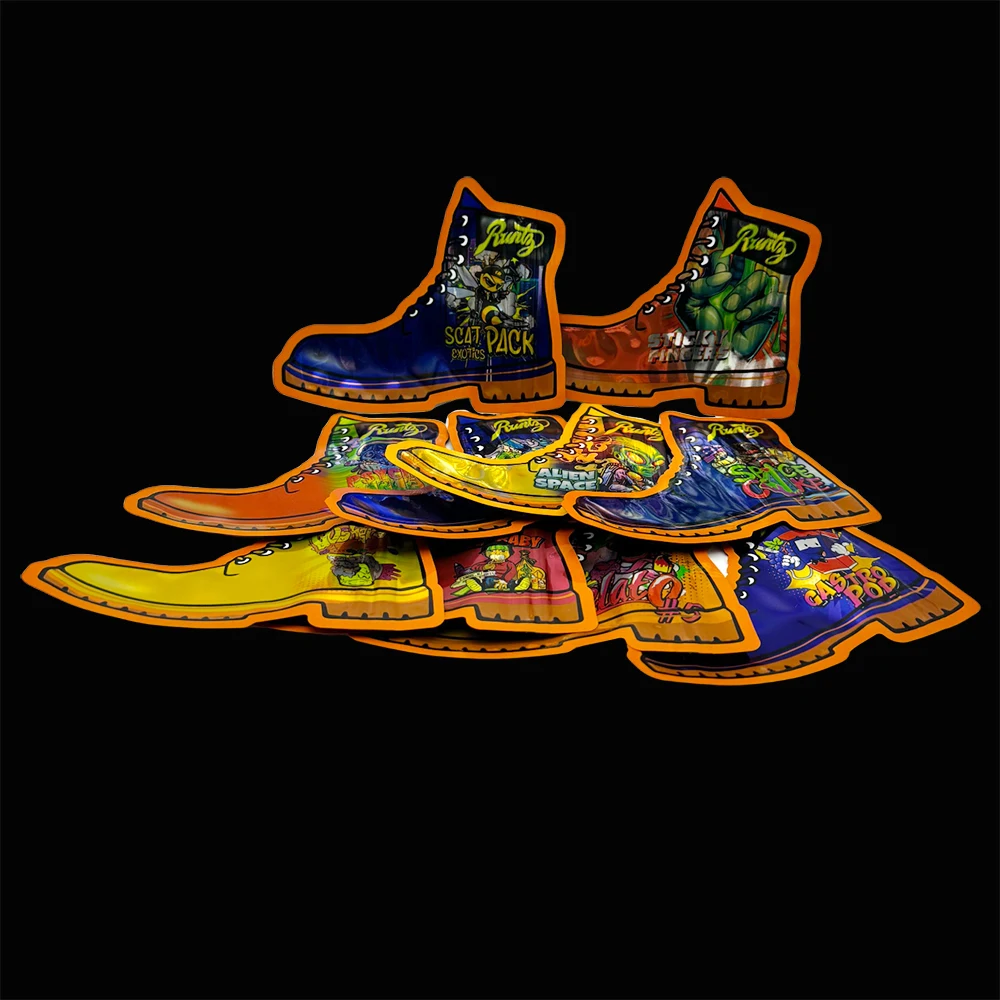 50 шт. закрывающаяся кофейная трава, порошок, сумка на молнии, устойчивая к запаху плоская сумка, форма обуви, маленькая алюминиевая фольга, майларовые сумки с застежкой-молнией