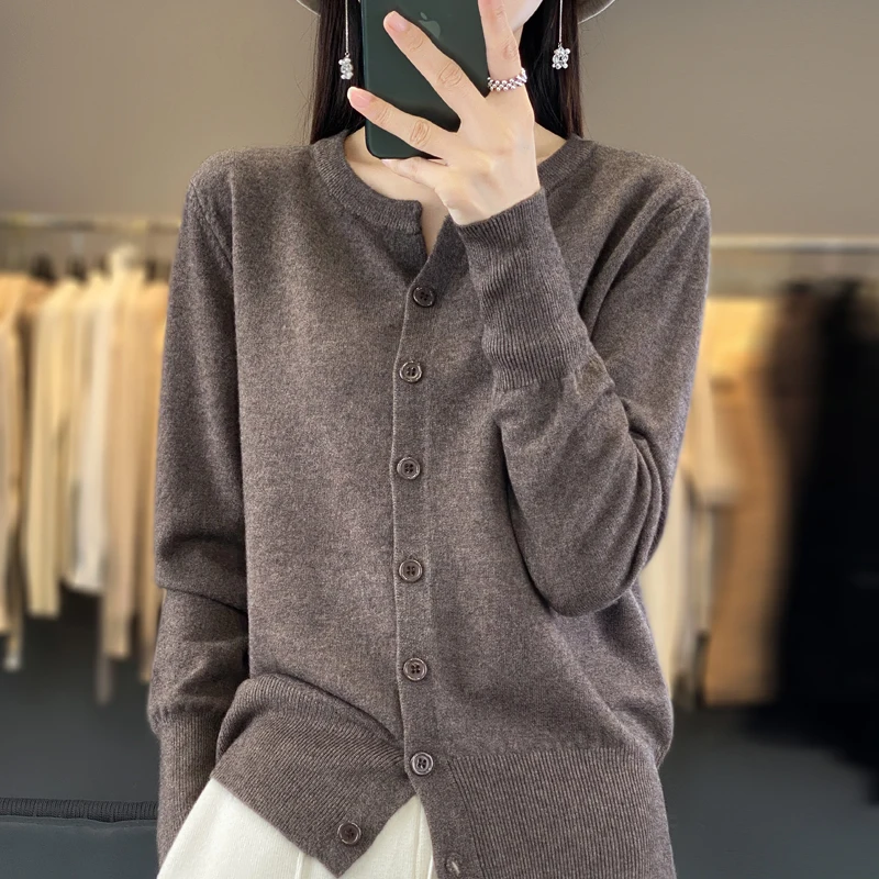 Autumn And Winter New Cashmere Cardigan Women Solid Color Sweater Loose O-Neck Knitted Cashmere Cardigan Sweater Women