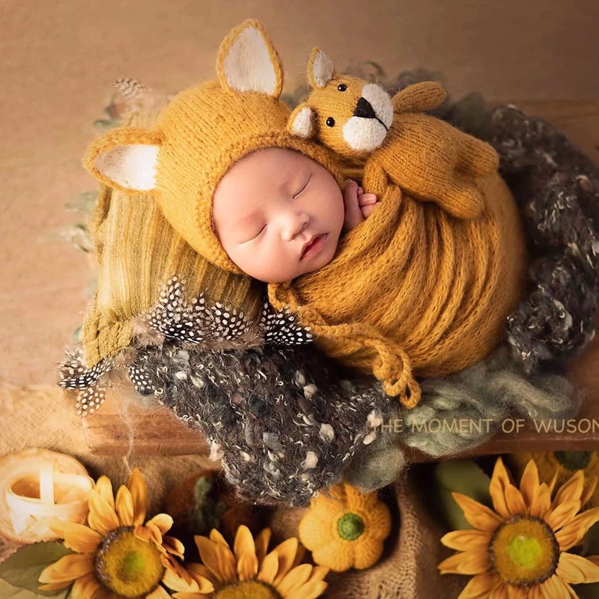 الوليد التصوير الدعائم اليدوية محبوك التفاف عقال لطيف الدمى القرع مجموعة للطفل استوديو التقاط الصور الملابس والاكسسوارات