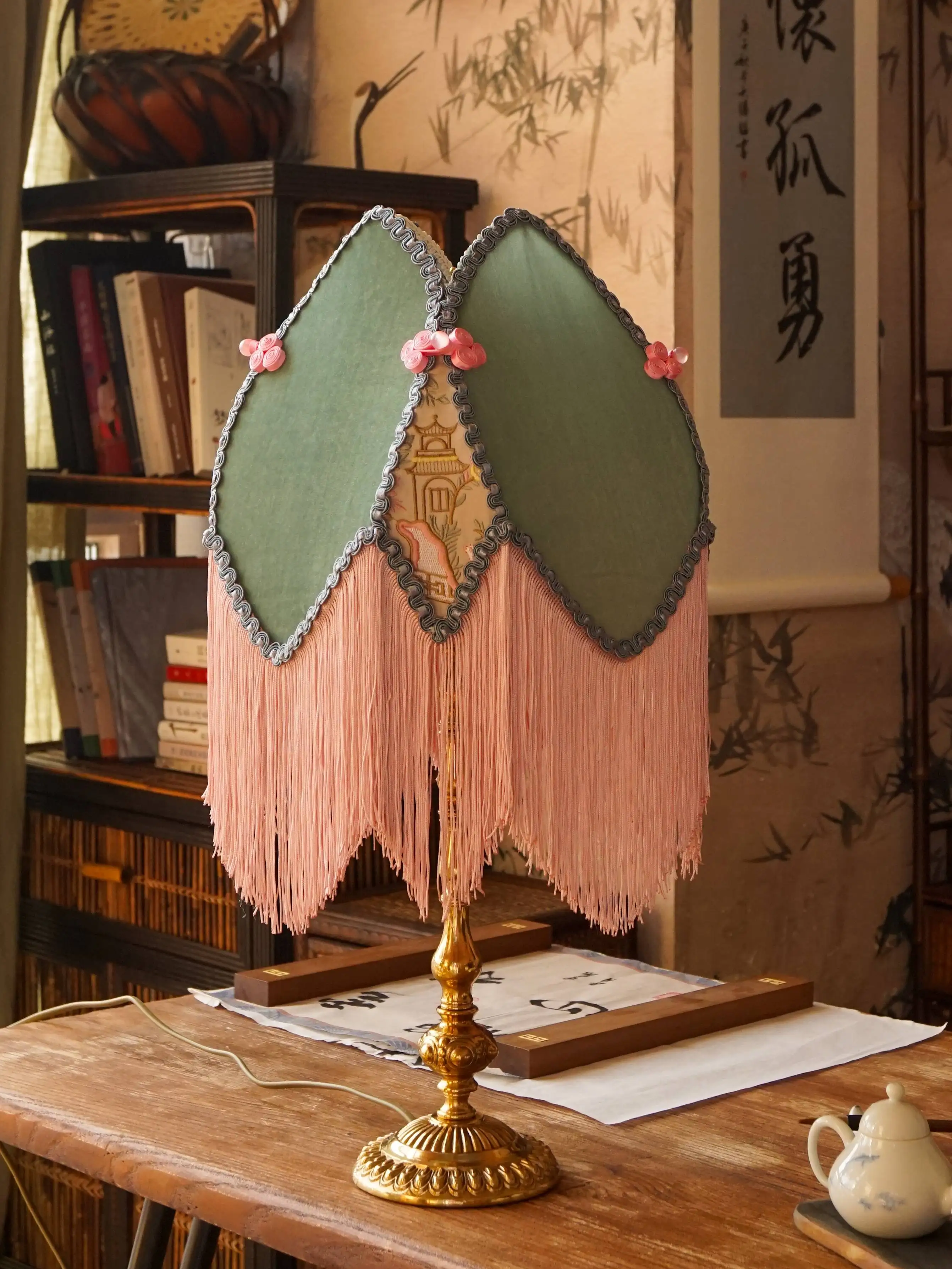 West Chamber Desk Lamp New Chinese French American Fabric Retro Living Room Bedroom Study Girly Atmosphere