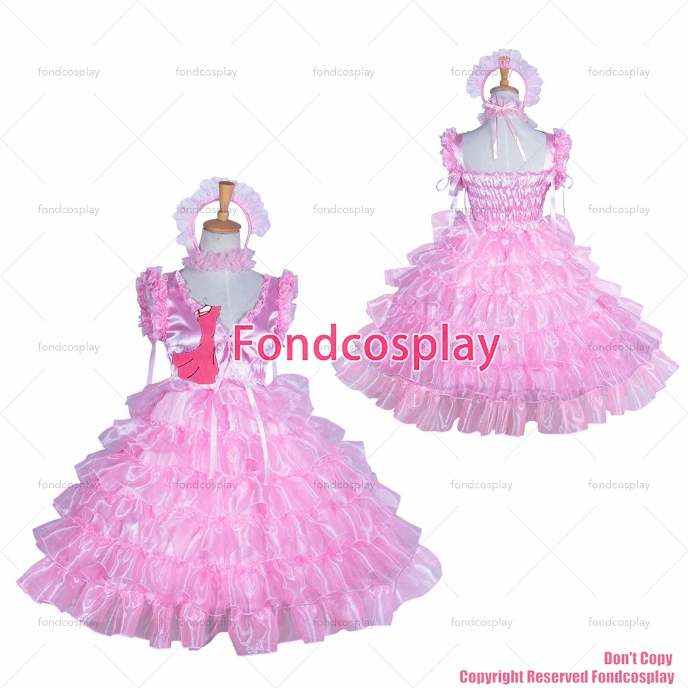 fondcosplay adult sexy cross dressing sissy maid short baby Pink satin glass silk lolita dress tiered costume CD/TV[G3875]