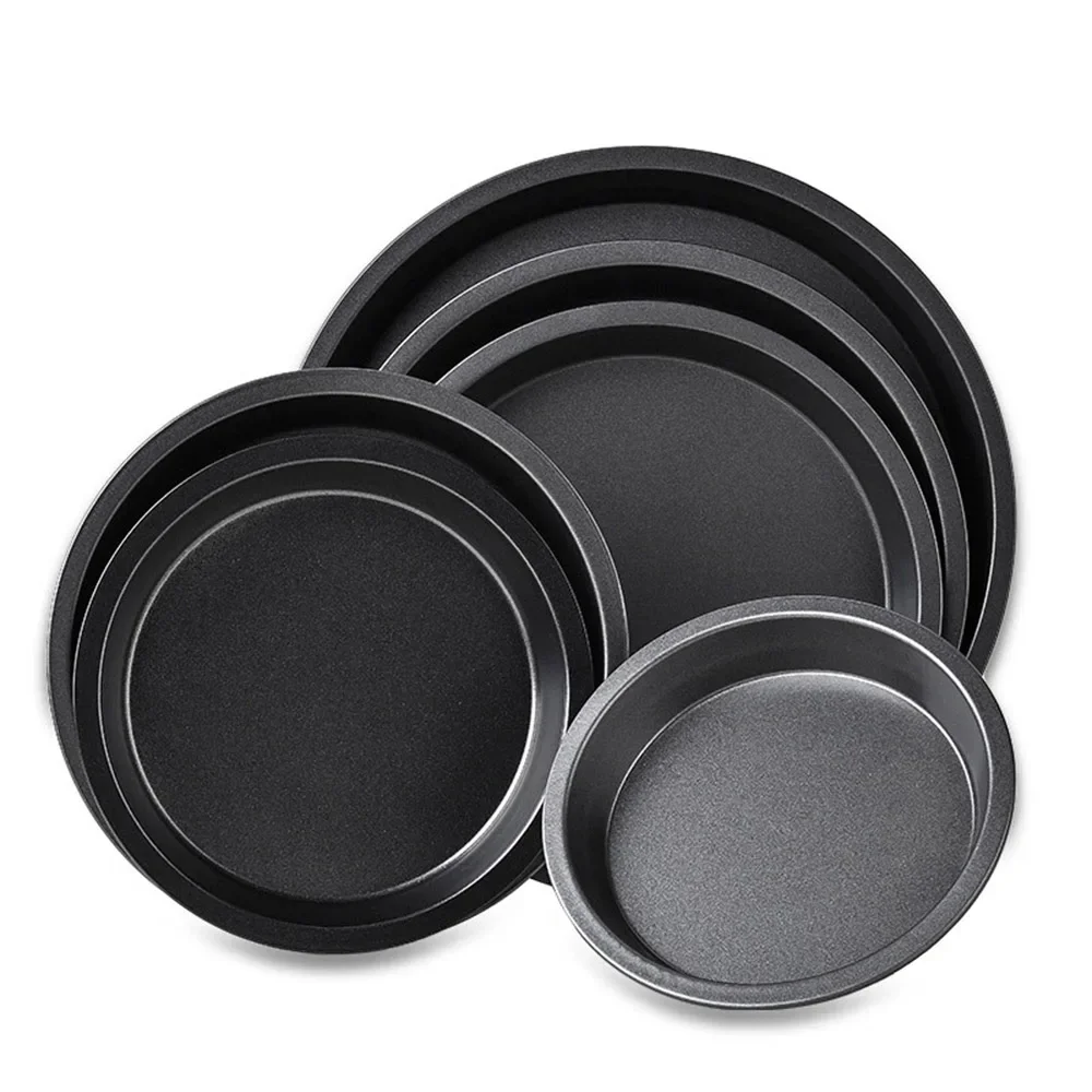 

Сковорода для пиццы с антипригарным покрытием, мелкая круглая тарелка для пиццы, углеродистая сталь, противень для духовки, кухонная банка для жарки, черные инструменты для выпечки