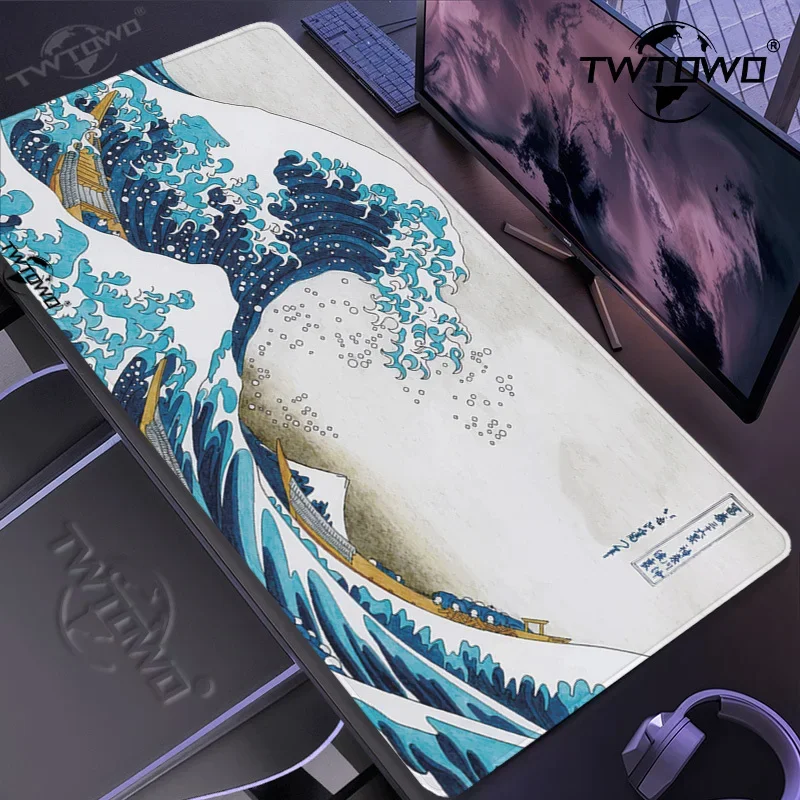 

Коврик для мыши Gaming Japanese Blue Waves Printon спрос на заказ Компьютерный большой коврик для мыши XXL Настольные коврики Натуральный каучук