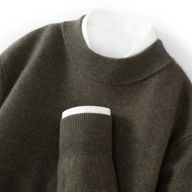 Goat Cashmere Sweater Men's Semi-High Collar Solid Color Business Casual Sweater Loose Pullover Long Sleeve Knit Bottoming Shirt