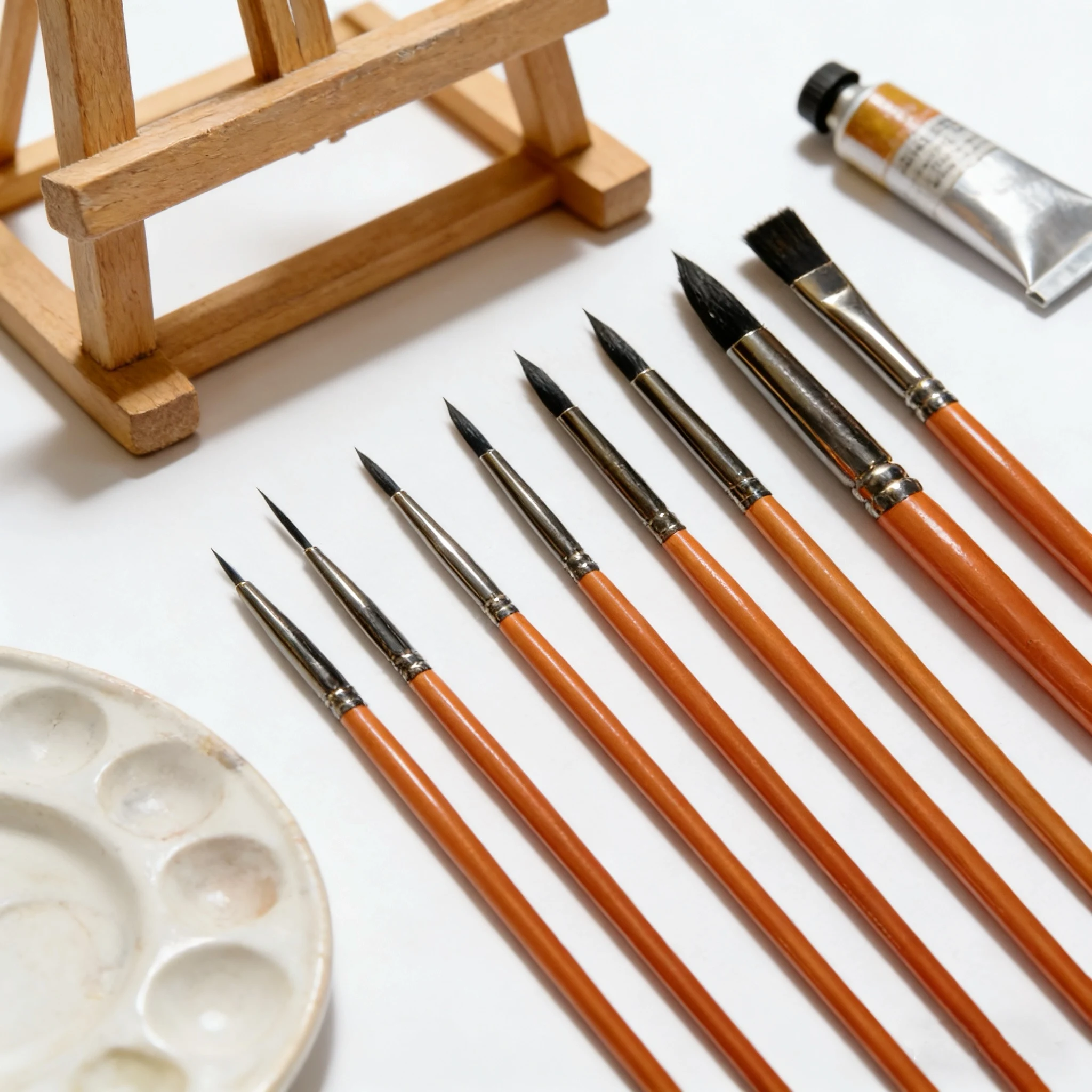 8pcs Professional Artist Watercolor Brush Set - Fine Detail Brush, Premium Brown Wood Handle, Black Circular Tip,